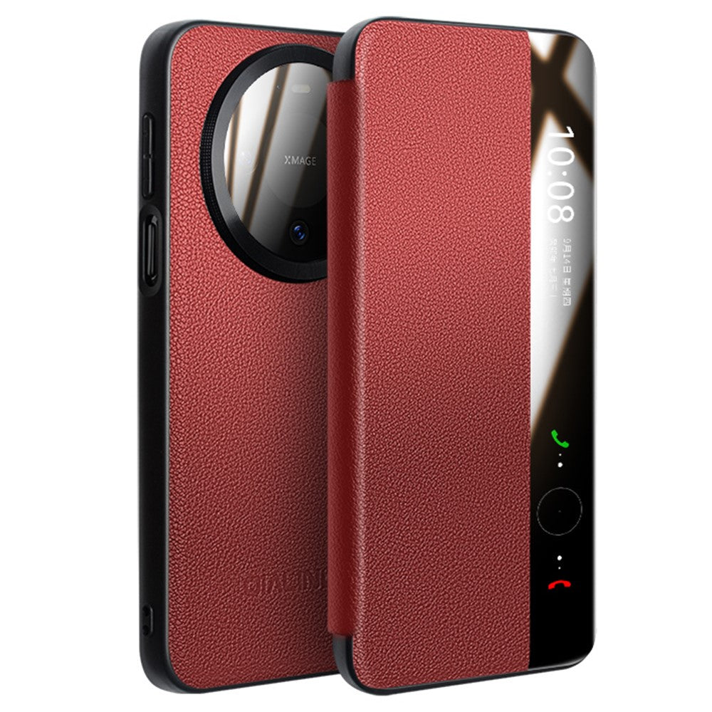 QIALINO For Huawei Mate 80  /  Mate 80 Pro Case View Window Genuine Cow Leather Flip Phone Cover with Tempered Glass Lens Protector