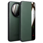 QIALINO For Huawei Mate 80  /  Mate 80 Pro Case View Window Genuine Cow Leather Flip Phone Cover with Tempered Glass Lens Protector