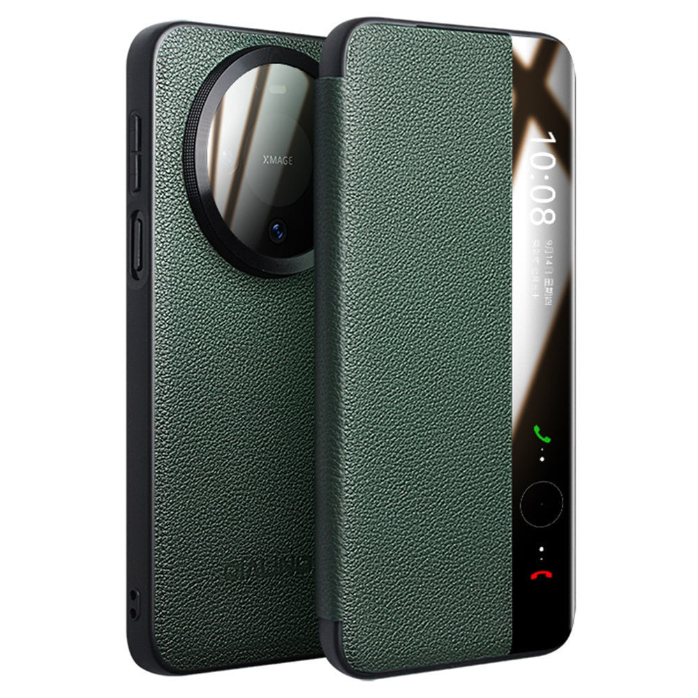 QIALINO For Huawei Mate 80  /  Mate 80 Pro Case View Window Genuine Cow Leather Flip Phone Cover with Tempered Glass Lens Protector