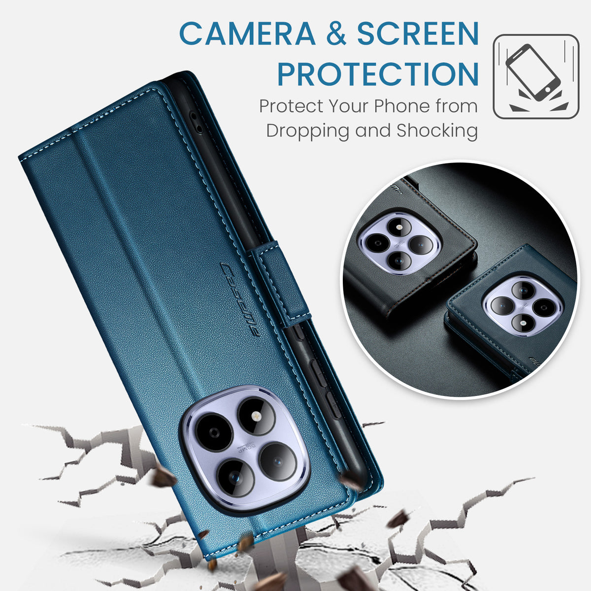CASEME For Xiaomi Redmi Note 15 Pro 4G (Global) Case  023 Series RFID Blocking Wallet Stand Glossy Litchi Texture Leather Phone Cover