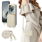 For Samsung Galaxy Z Flip6 5G Case Zipper Card Holder PU Leather Phone Back Cover with Shoulder Strap