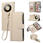 Phone Case For Honor Magic8 Lite 5G  /  X9d 5G  /  X70 5G Multi Card Slots Zipper Leather Phone Cover with Shoulder Strap  /  Wrist Strap
