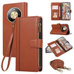 Phone Case For Honor Magic8 Lite 5G  /  X9d 5G  /  X70 5G Multi Card Slots Zipper Leather Phone Cover with Shoulder Strap  /  Wrist Strap