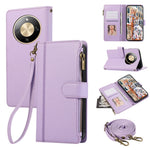 Phone Case For Honor Magic8 Lite 5G  /  X9d 5G  /  X70 5G Multi Card Slots Zipper Leather Phone Cover with Shoulder Strap  /  Wrist Strap
