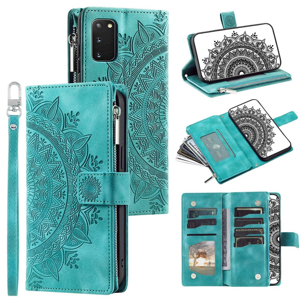 For Samsung Galaxy S20 4G / S20 5G Shockproof Case Mandala Flower Imprinted PU Leather Cover Magnetic Clasp Multi Card Slot Protective Cover with Zippered Wallet / Strap