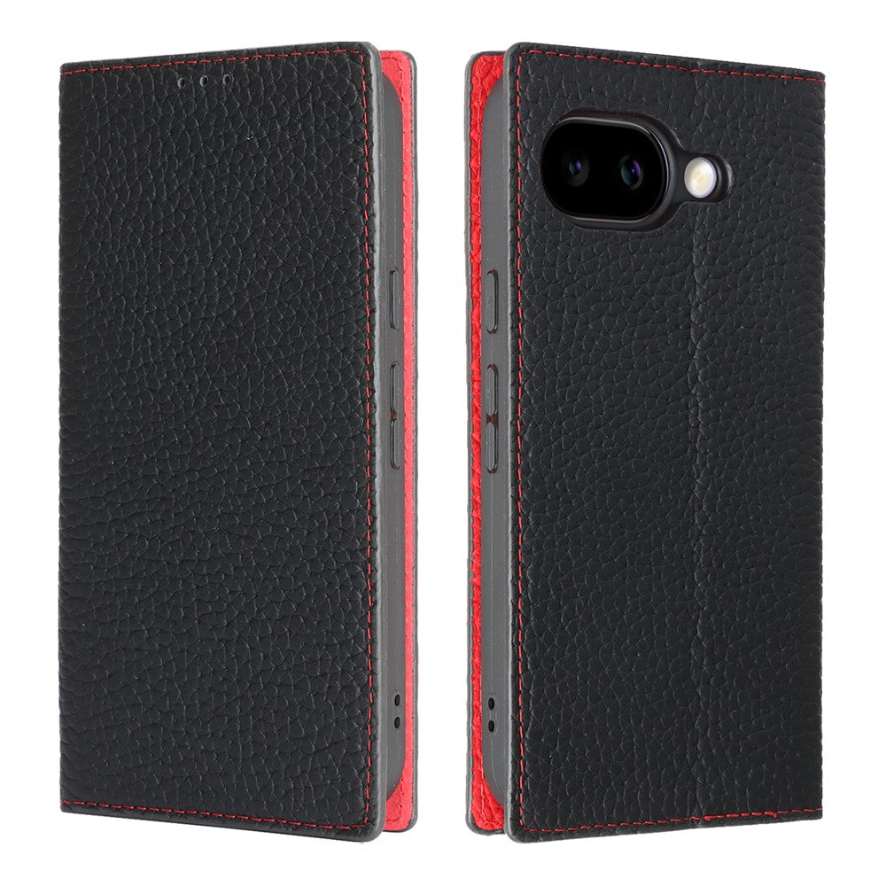 For Google Pixel 10a Wallet Case Genuine Cow Leather Phone Cover Litchi Texture