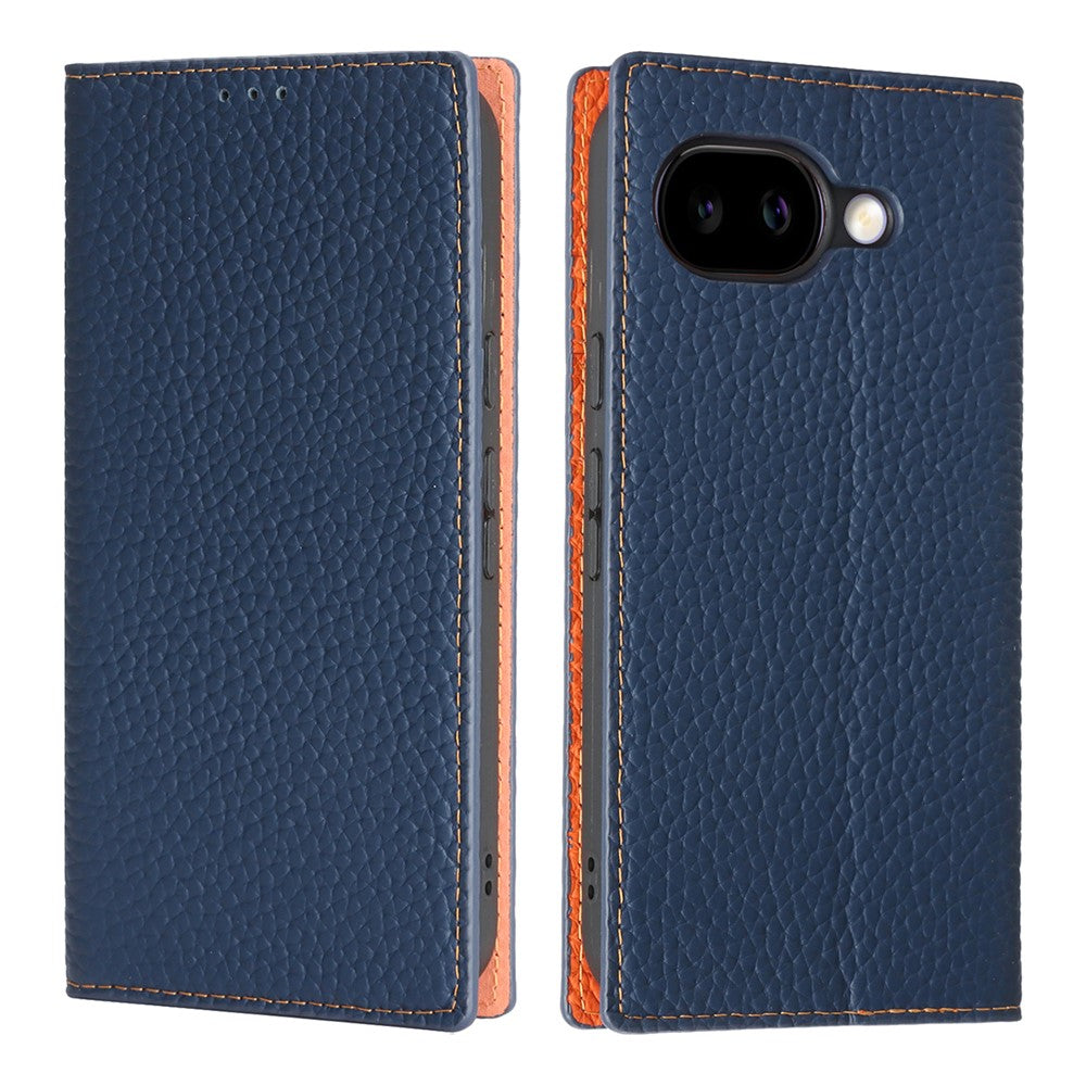 For Google Pixel 10a Wallet Case Genuine Cow Leather Phone Cover Litchi Texture