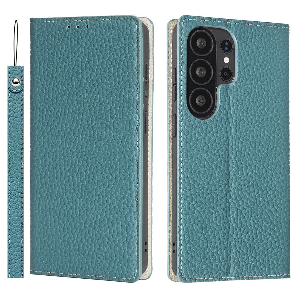 For Samsung Galaxy S26 Ultra Wallet Case Genuine Cow Leather Phone Cover Litchi Texture