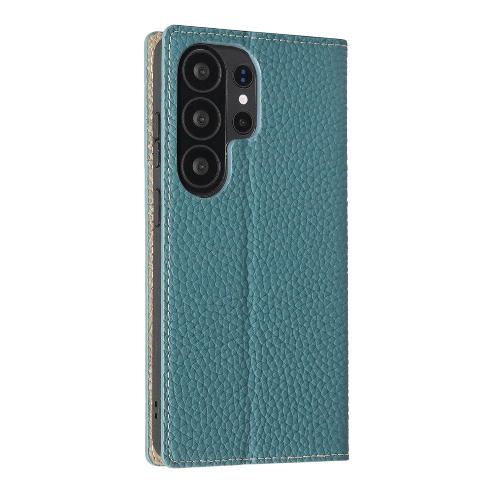For Samsung Galaxy S26 Ultra Wallet Case Genuine Cow Leather Phone Cover Litchi Texture