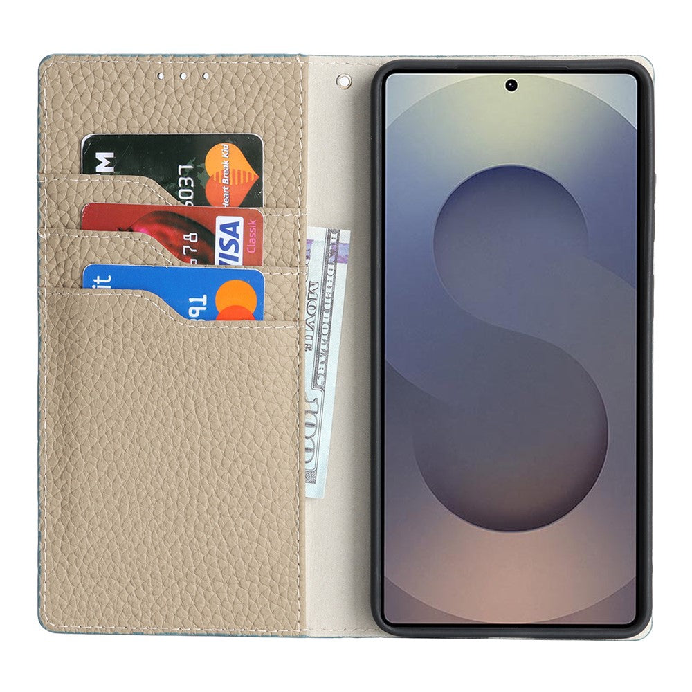 For Samsung Galaxy S26 Ultra Wallet Case Genuine Cow Leather Phone Cover Litchi Texture