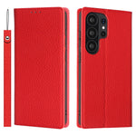 For Samsung Galaxy S26 Ultra Wallet Case Genuine Cow Leather Phone Cover Litchi Texture