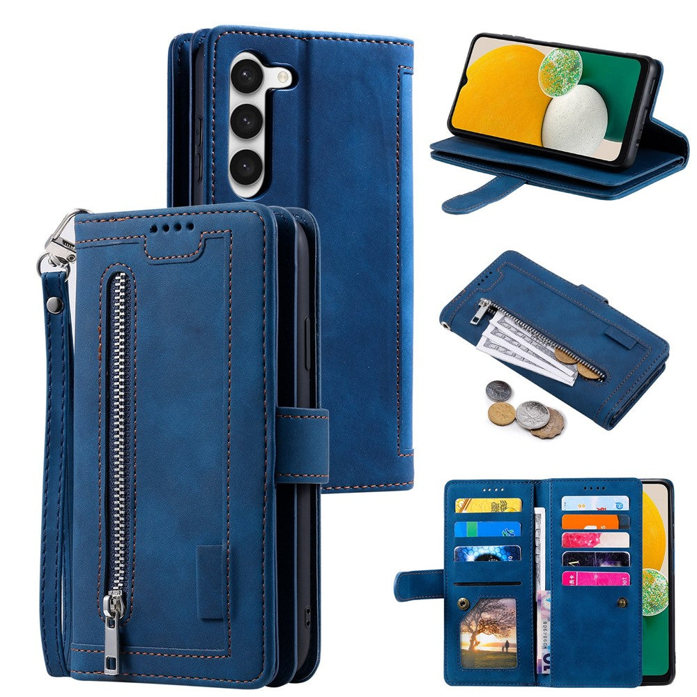 Anti-Fall Phone Case for Samsung Galaxy S23+ Shockproof Leather Cover Multi Card Slot Phone Shell with Zipper Wallet / Strap