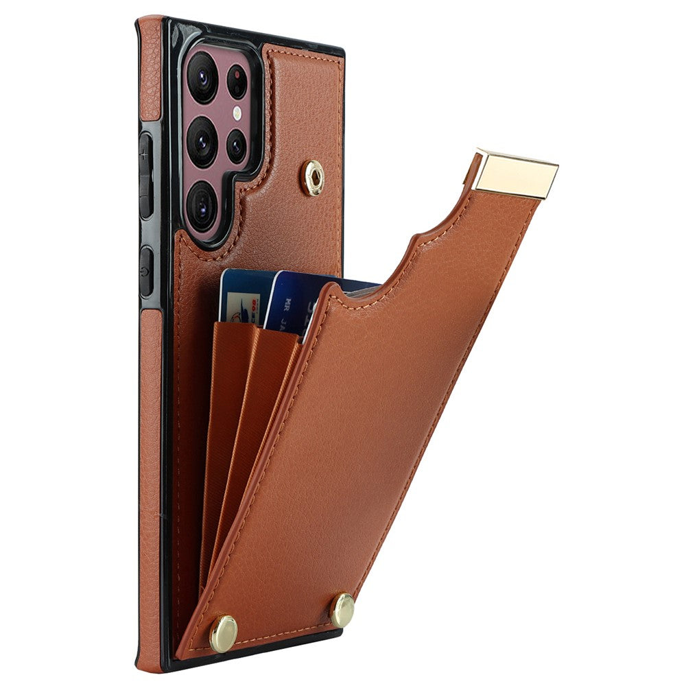 For Samsung Galaxy S26 Ultra Case TPU + PU Leather Hardware Decor Phone Cover with Card Holder