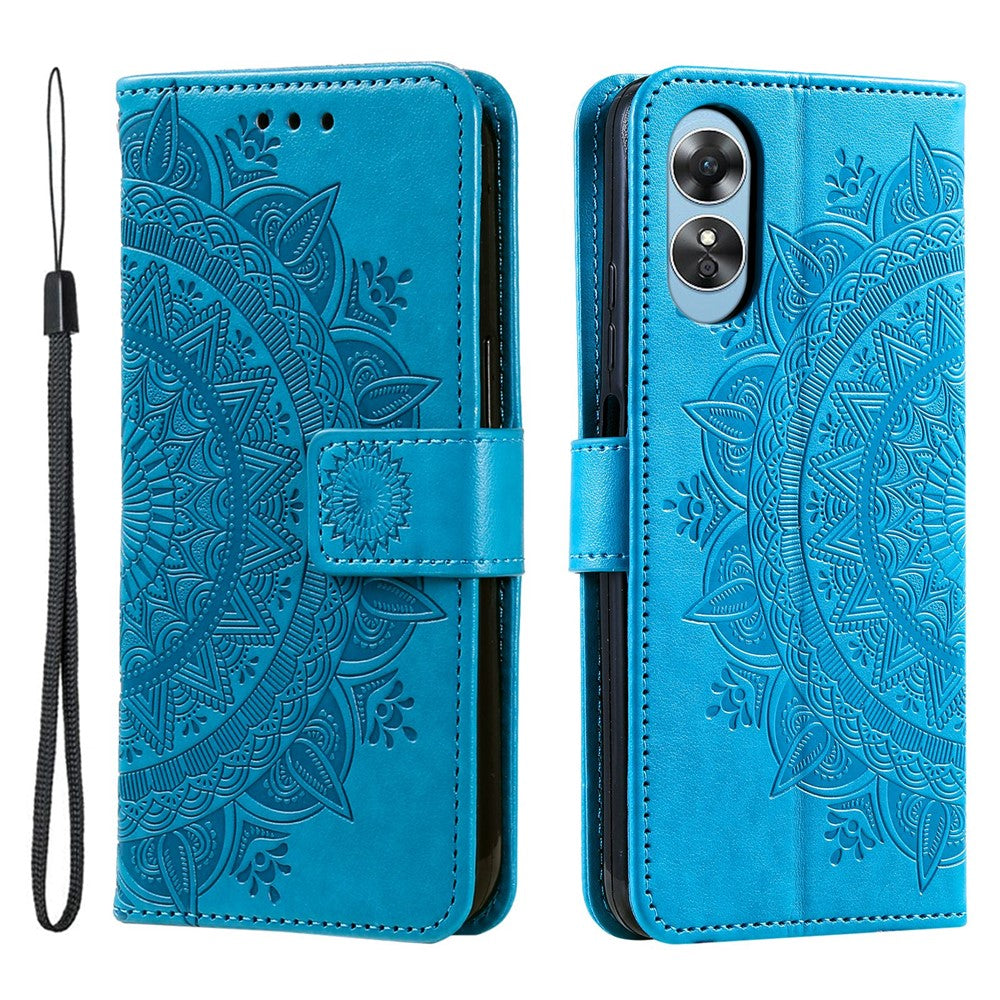 PU-läderskal med mandala-tryck och blommor till Oppo A17 4G / A17k 4G, fällbart stativ, magnetiskt spänne, skyddande plånboksfodral