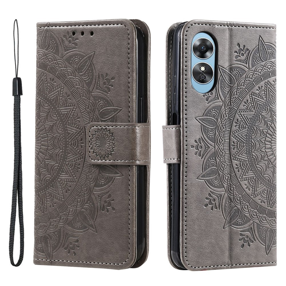 PU-läderskal med mandala-tryck och blommor till Oppo A17 4G / A17k 4G, fällbart stativ, magnetiskt spänne, skyddande plånboksfodral