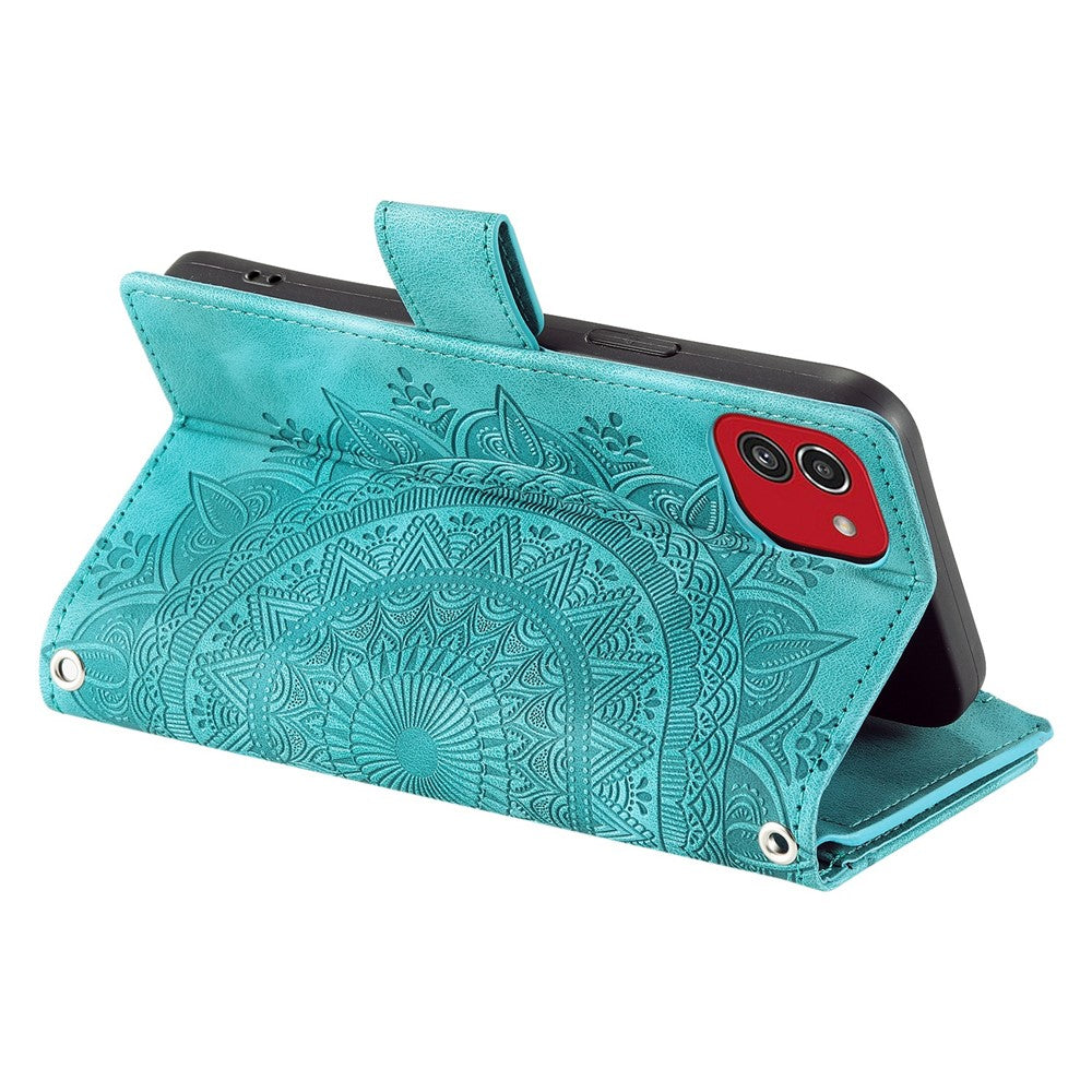 For Samsung Galaxy A03 (166.5mm) Case Mandala Flower Imprint PU Leather Case Multi Card Slot Cover with Strap