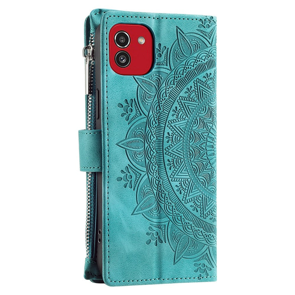 For Samsung Galaxy A03 (166.5mm) Case Mandala Flower Imprint PU Leather Case Multi Card Slot Cover with Strap