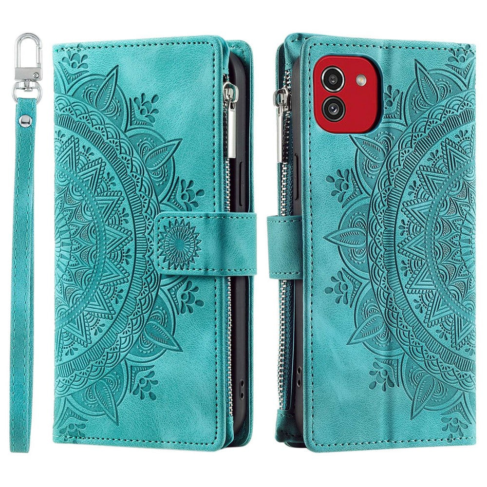 For Samsung Galaxy A03 (166.5mm) Case Mandala Flower Imprint PU Leather Case Multi Card Slot Cover with Strap