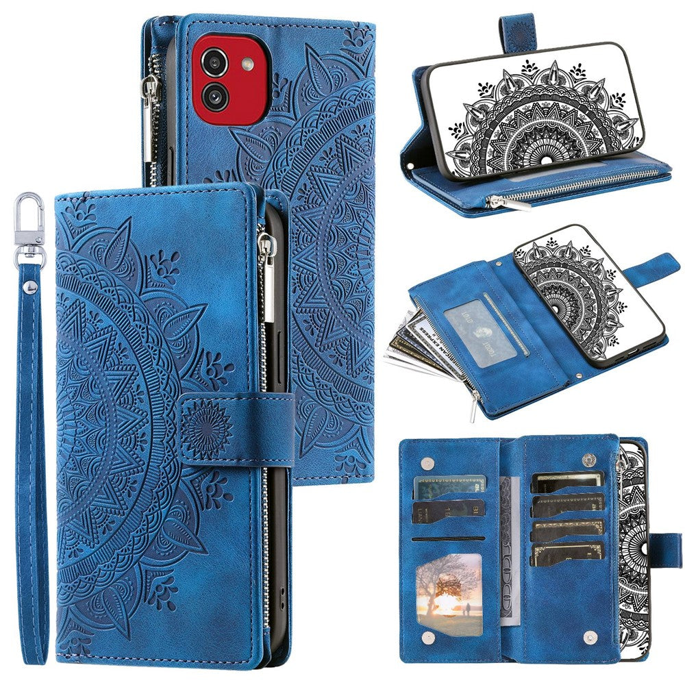 For Samsung Galaxy A03 (166.5mm) Case Mandala Flower Imprint PU Leather Case Multi Card Slot Cover with Strap