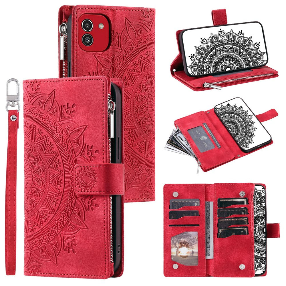 For Samsung Galaxy A03 (166.5mm) Case Mandala Flower Imprint PU Leather Case Multi Card Slot Cover with Strap
