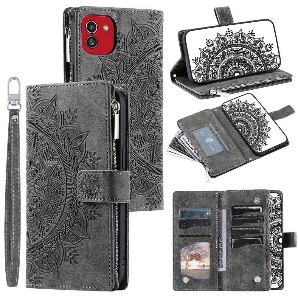 For Samsung Galaxy A03 (166.5mm) Case Mandala Flower Imprint PU Leather Case Multi Card Slot Cover with Strap