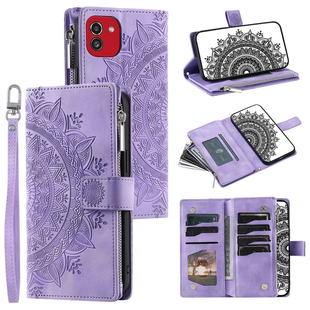 For Samsung Galaxy A03 (166.5mm) Case Mandala Flower Imprint PU Leather Case Multi Card Slot Cover with Strap