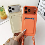 Til iPhone 18 Pro Max / 17 Pro Max Cover Flydende Silikone Kortholder Beskyttende Telefoncover med Justerbar Crossbody-rem