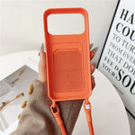 Til iPhone 18 Pro Max / 17 Pro Max Cover Flydende Silikone Kortholder Beskyttende Telefoncover med Justerbar Crossbody-rem