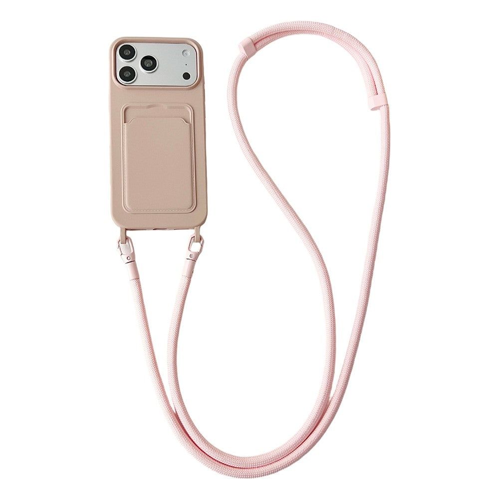 Til iPhone 18 Pro Max / 17 Pro Max Cover Flydende Silikone Kortholder Beskyttende Telefoncover med Justerbar Crossbody-rem