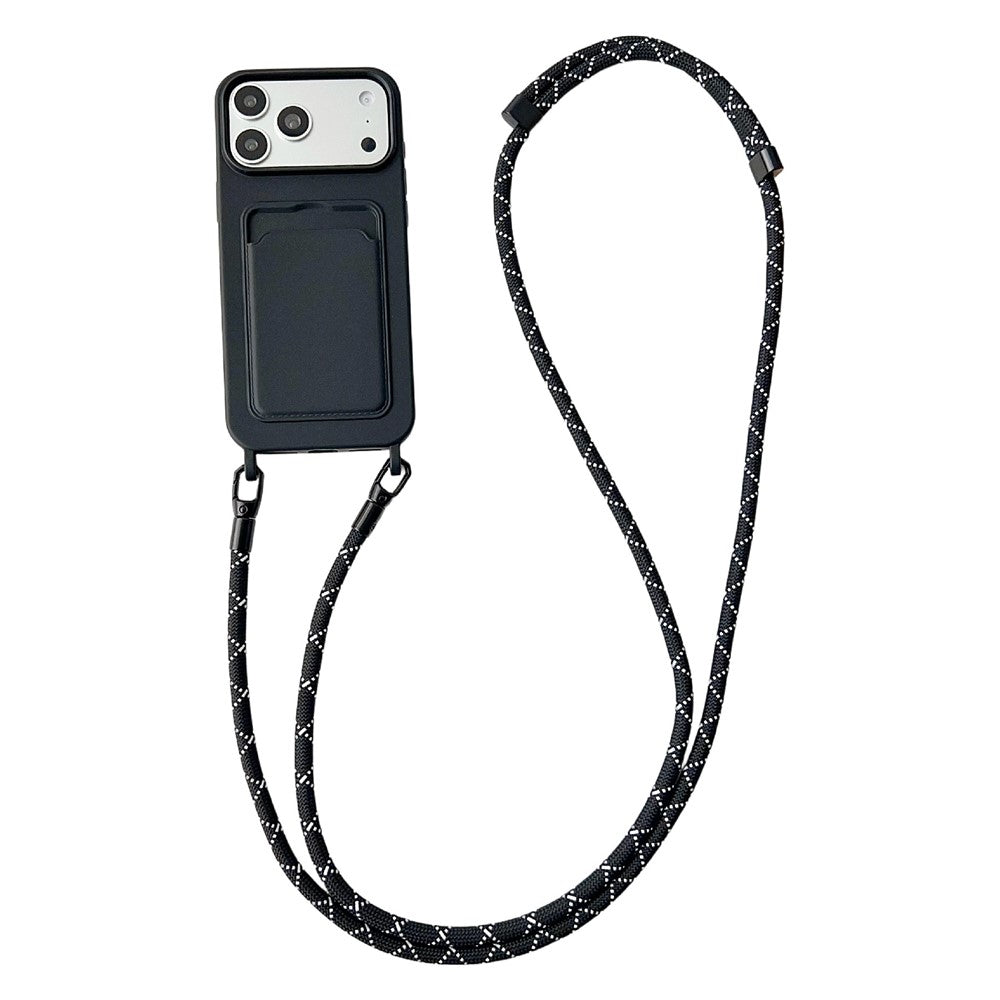 Til iPhone 18 Pro Max / 17 Pro Max Cover Flydende Silikone Kortholder Beskyttende Telefoncover med Justerbar Crossbody-rem