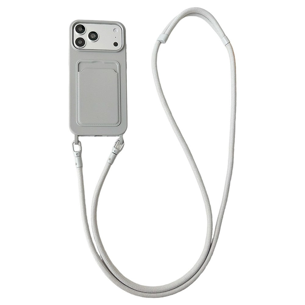 Til iPhone 18 Pro Max / 17 Pro Max Cover Flydende Silikone Kortholder Beskyttende Telefoncover med Justerbar Crossbody-rem