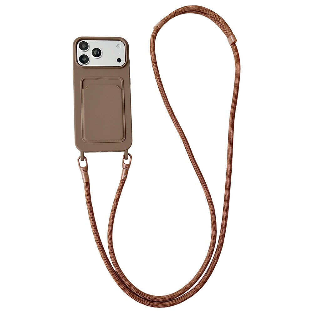 Til iPhone 18 Pro Max / 17 Pro Max Cover Flydende Silikone Kortholder Beskyttende Telefoncover med Justerbar Crossbody-rem