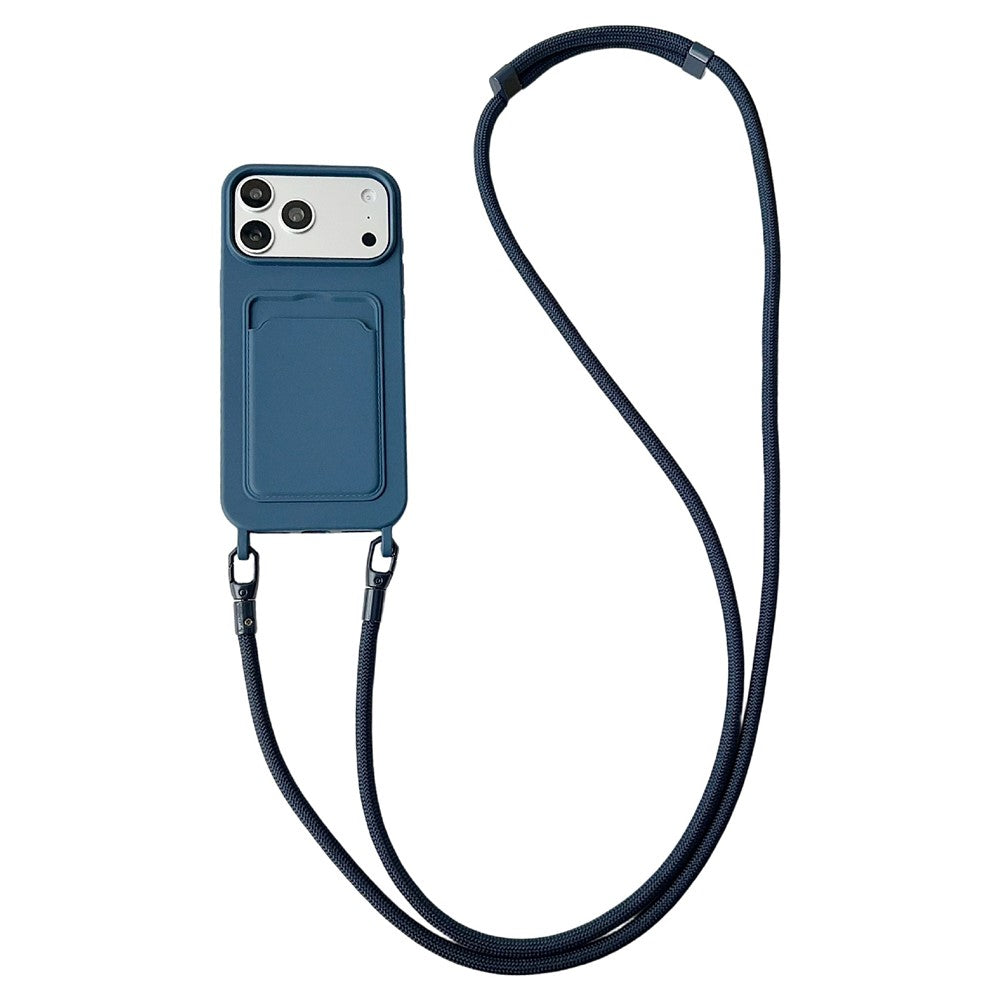 Til iPhone 18 Pro Max / 17 Pro Max Cover Flydende Silikone Kortholder Beskyttende Telefoncover med Justerbar Crossbody-rem