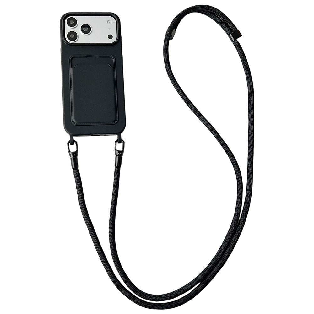 Til iPhone 18 Pro Max / 17 Pro Max Cover Flydende Silikone Kortholder Beskyttende Telefoncover med Justerbar Crossbody-rem