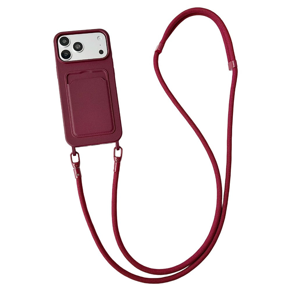 Til iPhone 18 Pro Max / 17 Pro Max Cover Flydende Silikone Kortholder Beskyttende Telefoncover med Justerbar Crossbody-rem