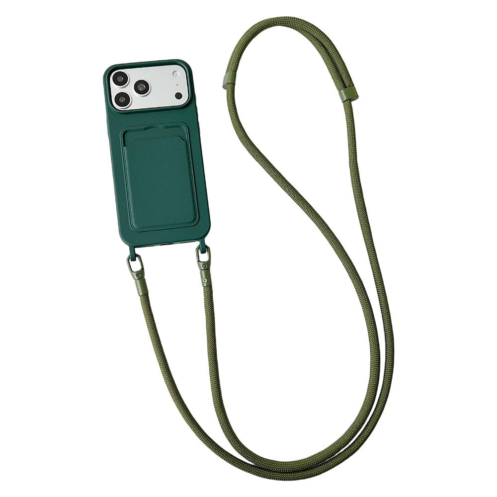 Til iPhone 18 Pro Max / 17 Pro Max Cover Flydende Silikone Kortholder Beskyttende Telefoncover med Justerbar Crossbody-rem