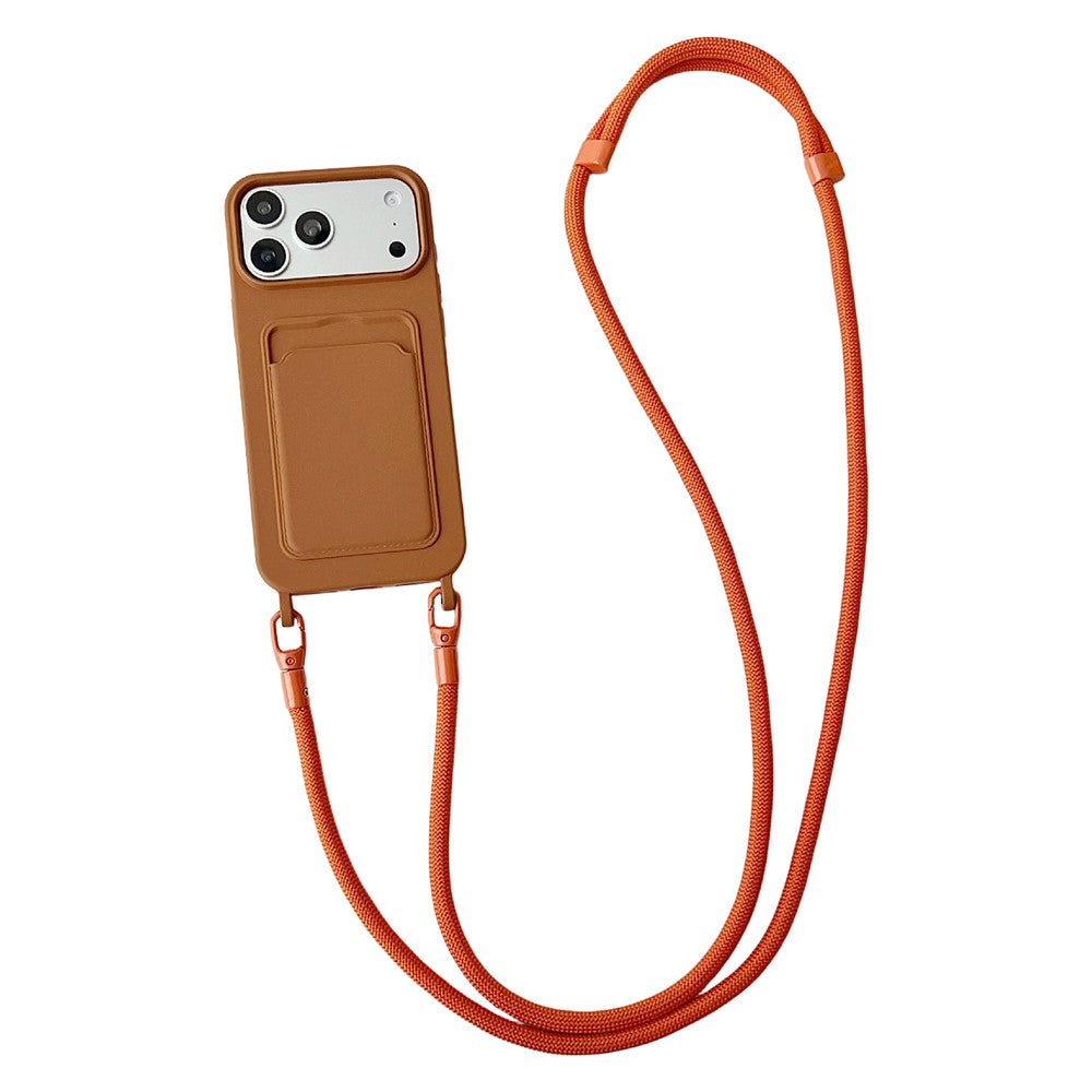 Til iPhone 18 Pro Max / 17 Pro Max Cover Flydende Silikone Kortholder Beskyttende Telefoncover med Justerbar Crossbody-rem