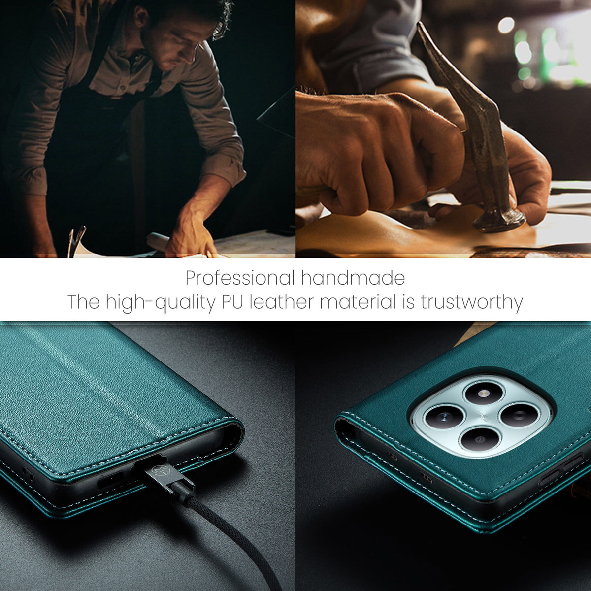 CASEME cover til Xiaomi Redmi Note 15 5G (Global) / Xiaomi Poco M8 5G / Xiaomi Redmi Note 15 4G (Global), pungcover i 023-serien med RFID-blokering, blankt lædercover med litchitekstur
