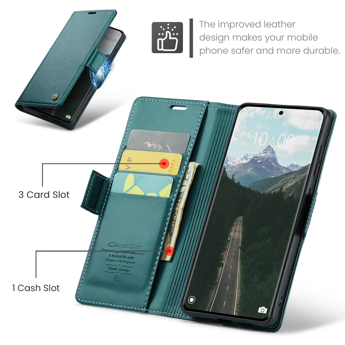 CASEME cover til Xiaomi Redmi Note 15 5G (Global) / Xiaomi Poco M8 5G / Xiaomi Redmi Note 15 4G (Global), pungcover i 023-serien med RFID-blokering, blankt lædercover med litchitekstur