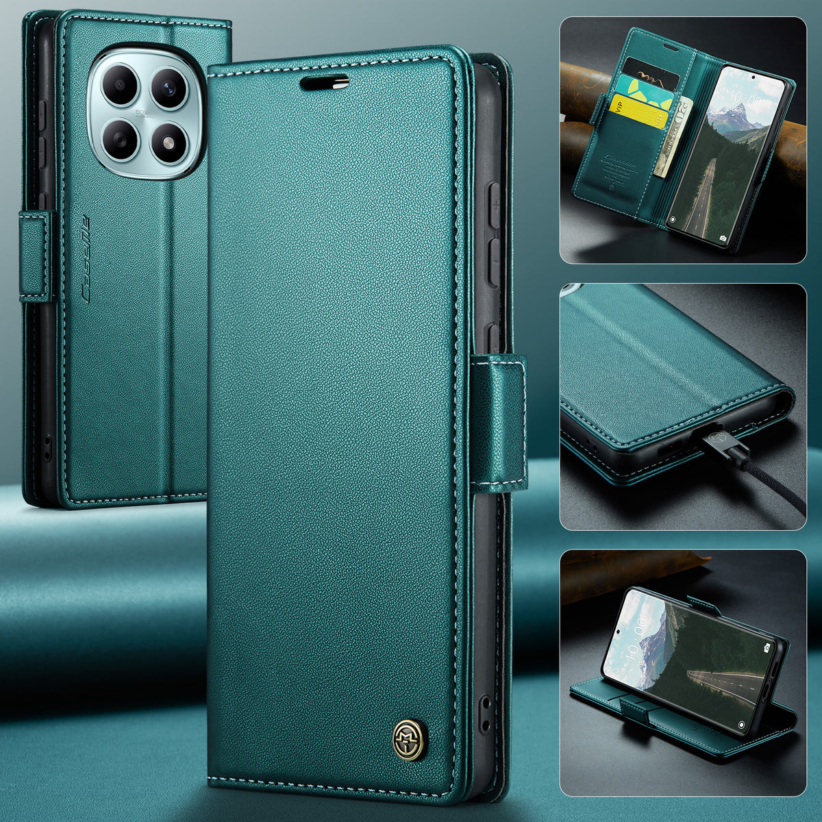 CASEME cover til Xiaomi Redmi Note 15 5G (Global) / Xiaomi Poco M8 5G / Xiaomi Redmi Note 15 4G (Global), pungcover i 023-serien med RFID-blokering, blankt lædercover med litchitekstur