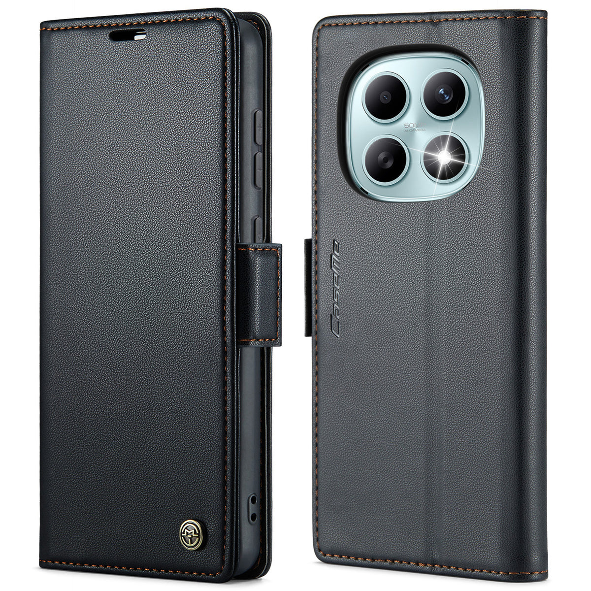 CASEME cover til Xiaomi Redmi Note 15 5G (Global) / Xiaomi Poco M8 5G / Xiaomi Redmi Note 15 4G (Global), pungcover i 023-serien med RFID-blokering, blankt lædercover med litchitekstur