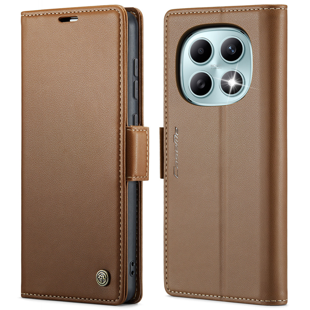 CASEME cover til Xiaomi Redmi Note 15 5G (Global) / Xiaomi Poco M8 5G / Xiaomi Redmi Note 15 4G (Global), pungcover i 023-serien med RFID-blokering, blankt lædercover med litchitekstur