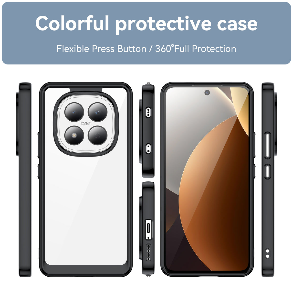 WANLONFENG mobilcover i XC-serien af TPU med akrylbeskyttelse og hærdet glas til Xiaomi Redmi Note 15 Pro 4G (Global) (stort linsehul)
