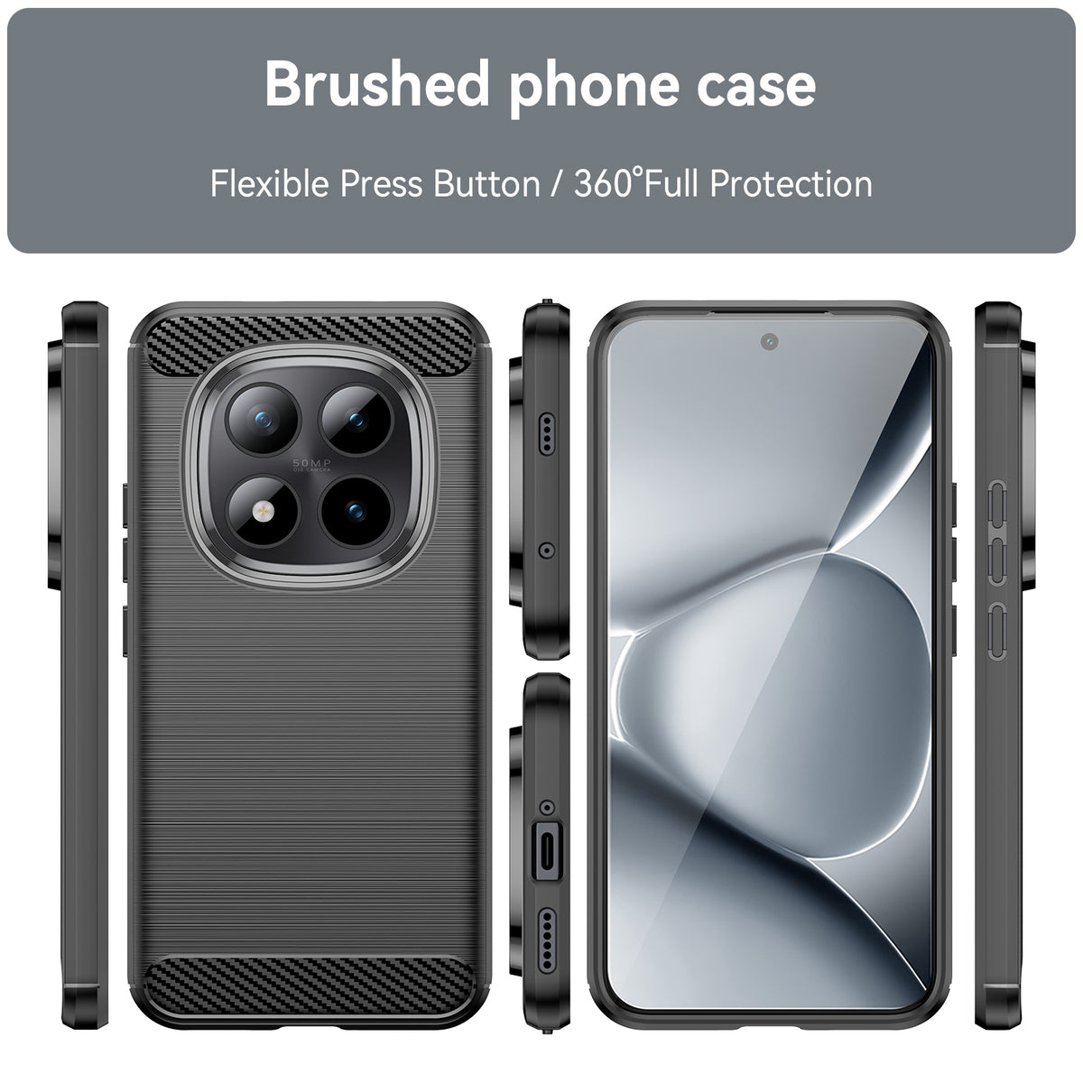 WANLONFENG För Xiaomi Poco M8 Pro 5G / Xiaomi Redmi Note 15 Pro+ 5G (Global) Skal med Skärmfilm LS-serien Stort Linshål Borstad Textur TPU mobilskal