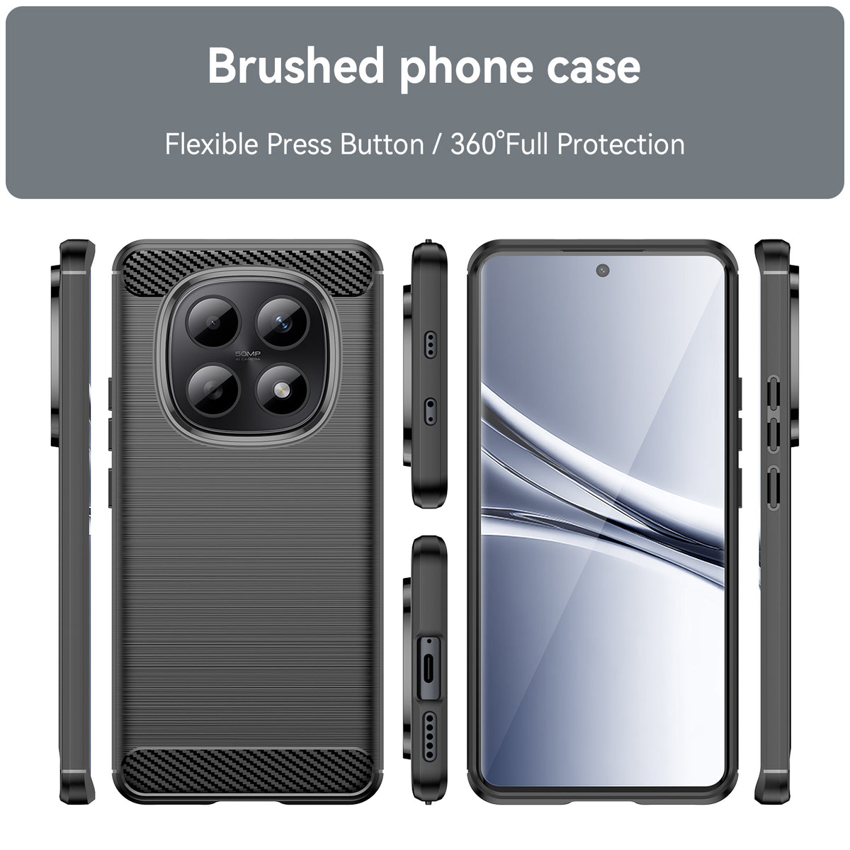 WANLONFENG For Xiaomi Redmi Note 15 4G (Global) Case with Screen Film  LS Series Big Lens Hole Brushed Texture TPU Phone Cover