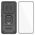 WANLONFENG ZDX Series For Xiaomi Redmi Note 15 Pro 5G (Global) Case PC TPU Kickstand Phone Back Case with Lens Cover + Tempered Glass