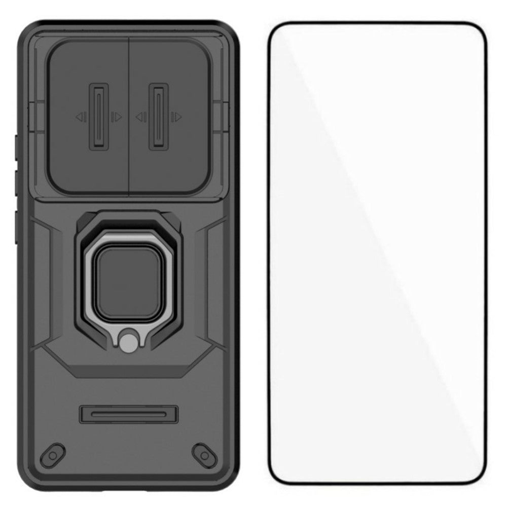 WANLONFENG ZDX Series For Xiaomi Redmi Note 15 Pro 5G (Global) Case PC TPU Kickstand Phone Back Case with Lens Cover + Tempered Glass