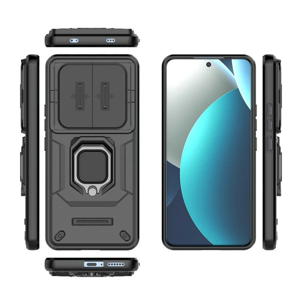 WANLONFENG ZDX Series For Xiaomi Redmi Note 15 Pro 5G (Global) Case PC TPU Kickstand Phone Back Case with Lens Cover + Tempered Glass
