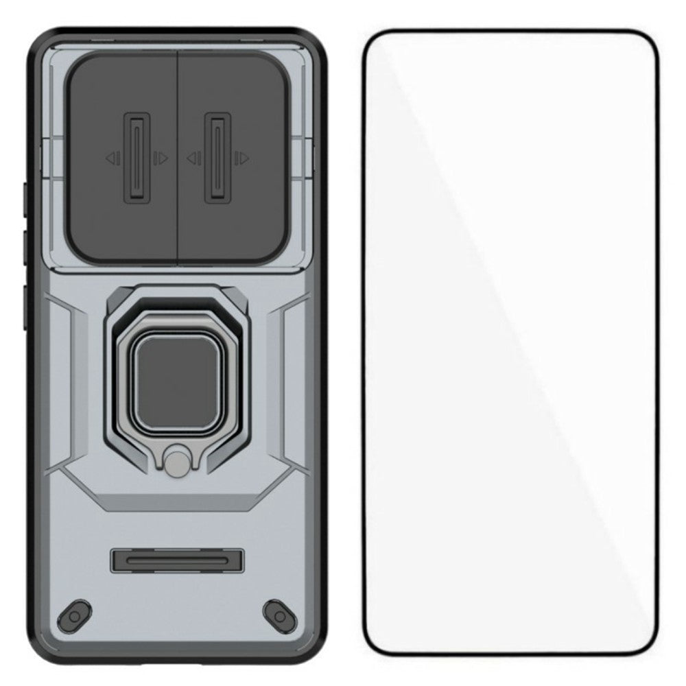 WANLONFENG ZDX Series For Xiaomi Redmi Note 15 Pro 5G (Global) Case PC TPU Kickstand Phone Back Case with Lens Cover + Tempered Glass