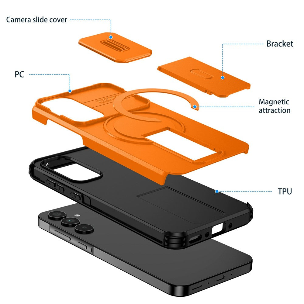 For Samsung Galaxy A35 5G Magnetic Case Kickstand Camera Slider PC + TPU Phone Cover